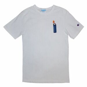Vintage Champion x BIC lighter graphic t-shirt XS. White W Blue Lighter  Flame